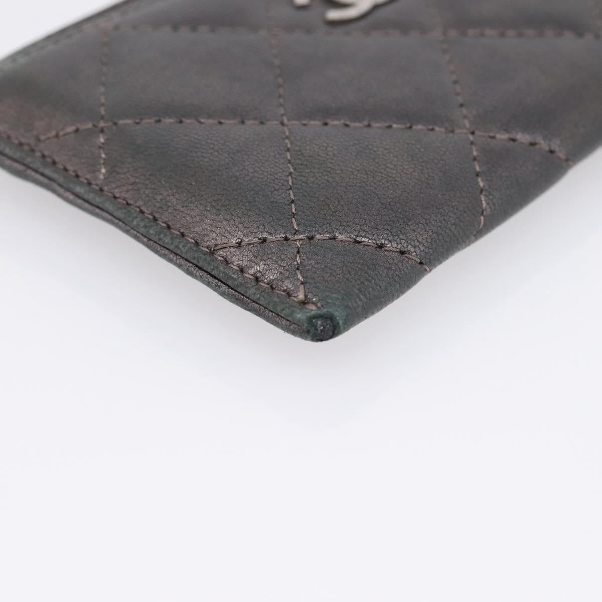 CHANEL Matelasse Card Case Lamb Skin Gray Silver CC Auth LN111