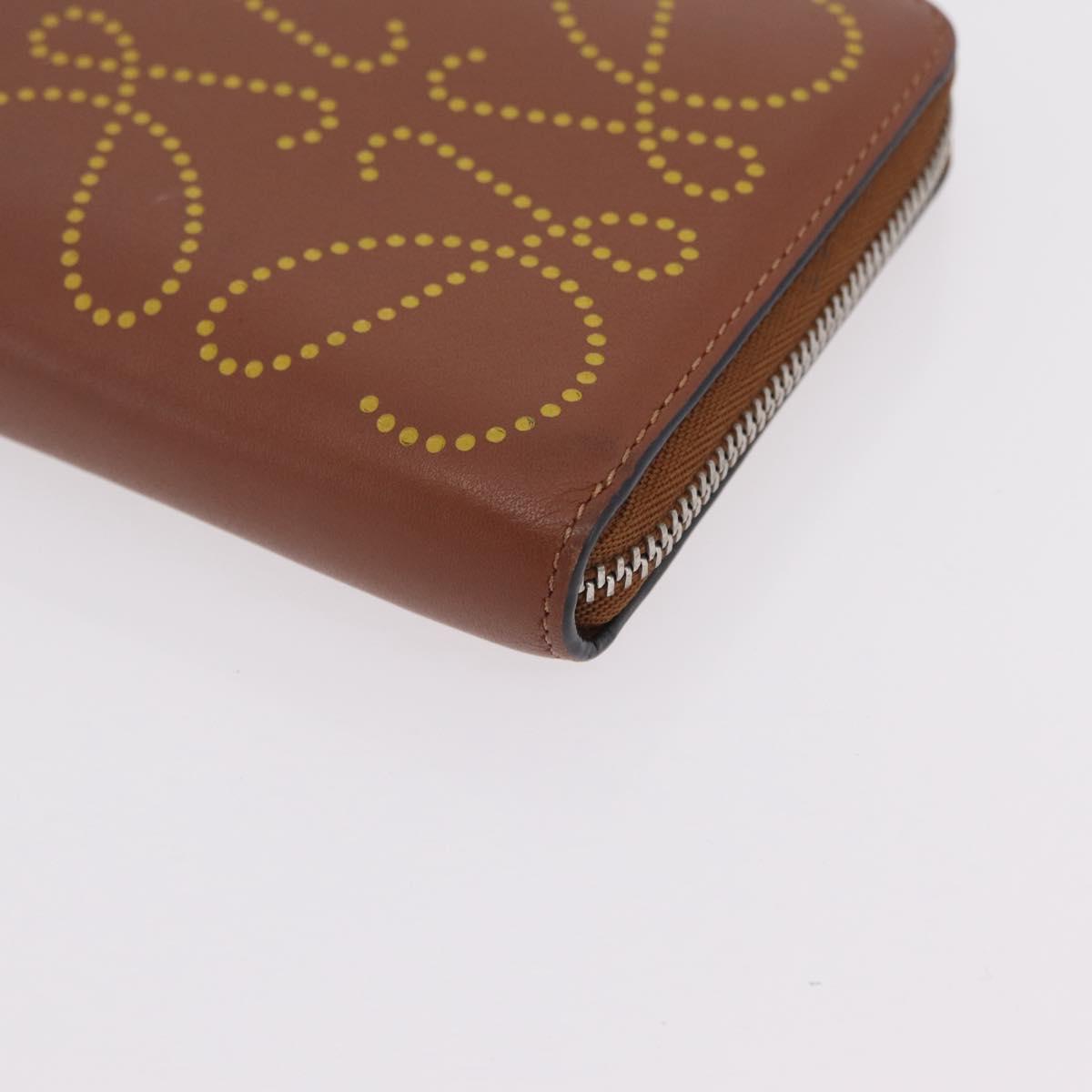 LOEWE Long Wallet Leather Brown Silver Auth LN116V