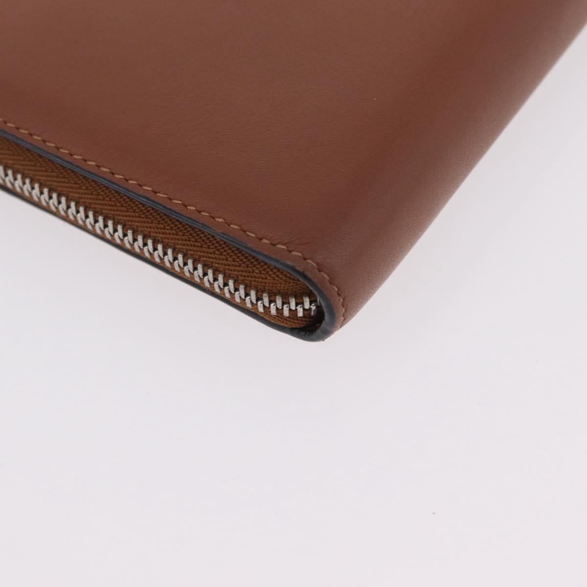 LOEWE Long Wallet Leather Brown Silver Auth LN116V