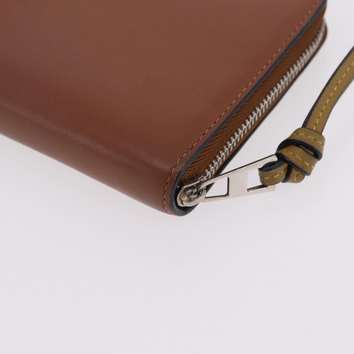 LOEWE Long Wallet Leather Brown Silver Auth LN116V