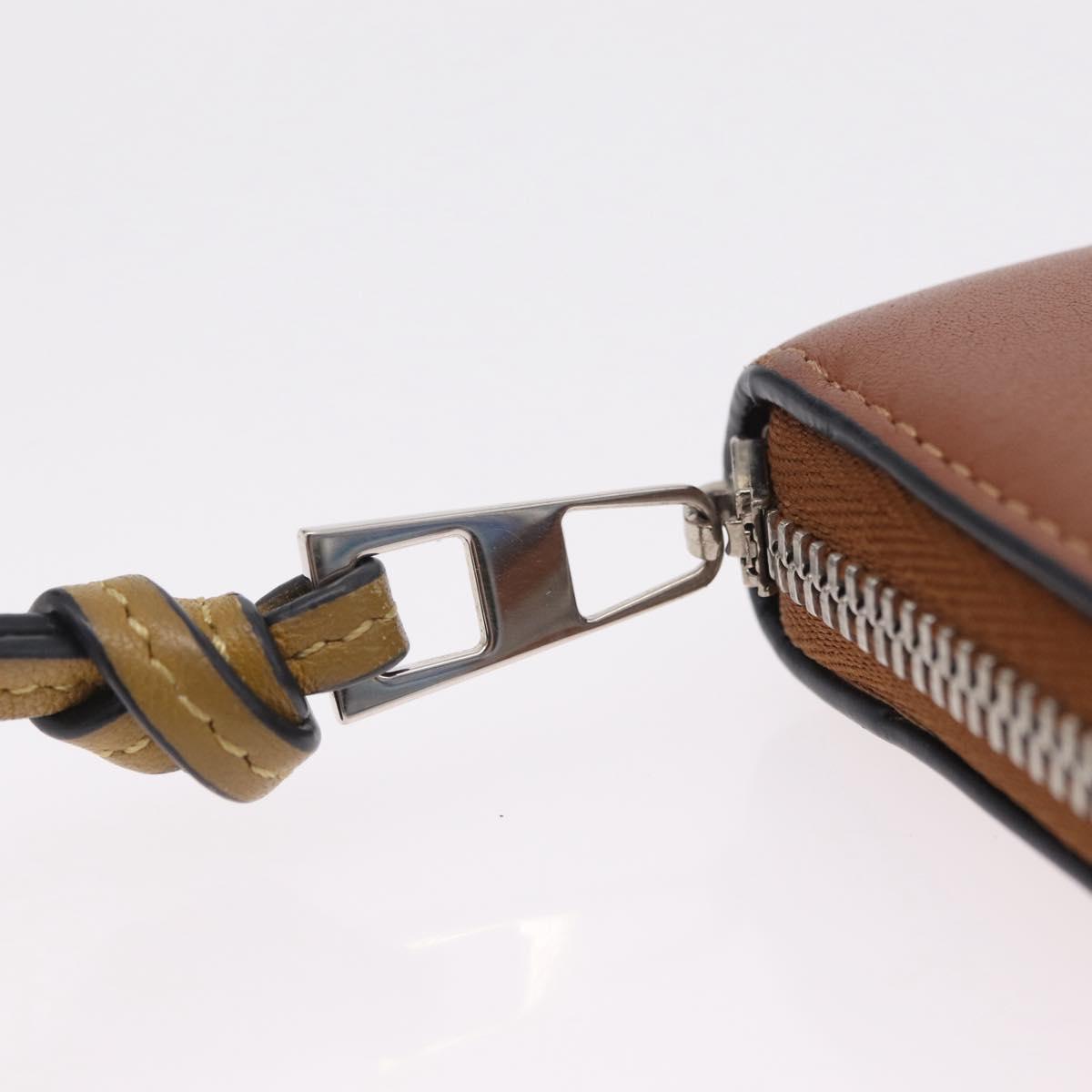 LOEWE Long Wallet Leather Brown Silver Auth LN116V