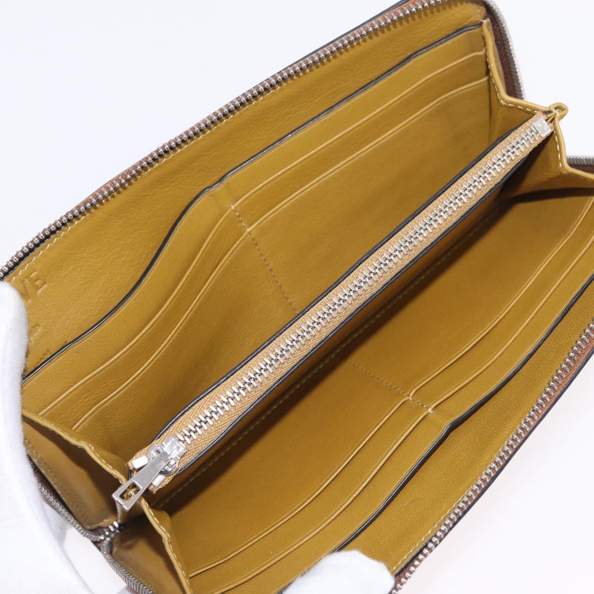 LOEWE Long Wallet Leather Brown Silver Auth LN116V