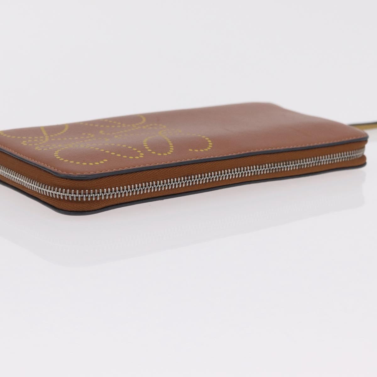 LOEWE Long Wallet Leather Brown Silver Auth LN116V