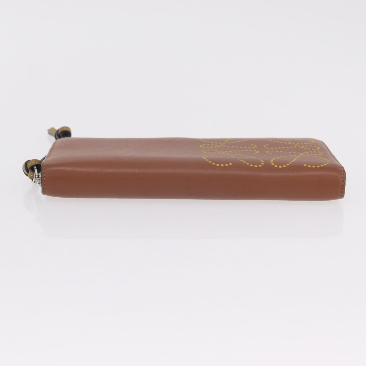 LOEWE Long Wallet Leather Brown Silver Auth LN116V