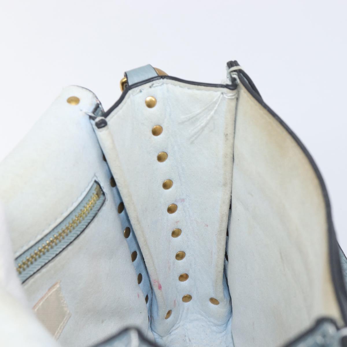VALENTINO Studs Shoulder Bag Leather Light Blue Gold Auth LN123