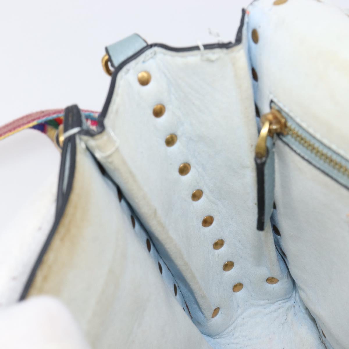 VALENTINO Studs Shoulder Bag Leather Light Blue Gold Auth LN123