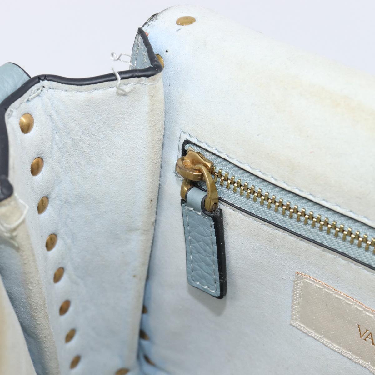 VALENTINO Studs Shoulder Bag Leather Light Blue Gold Auth LN123