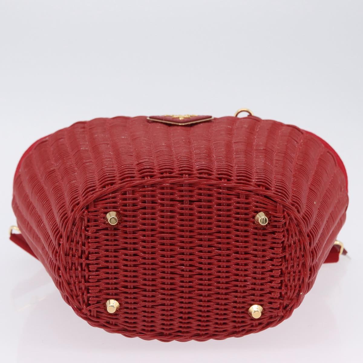 PRADA Wicker Hand Bag Rattan 2way Red Gold Auth LN124SAM