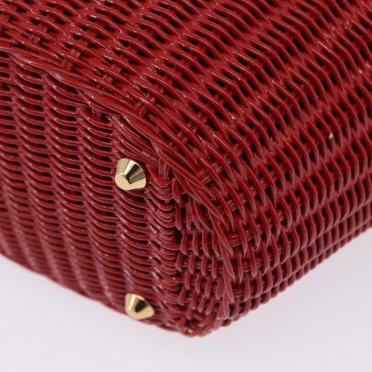 PRADA Wicker Hand Bag Rattan 2way Red Gold Auth LN124SAM