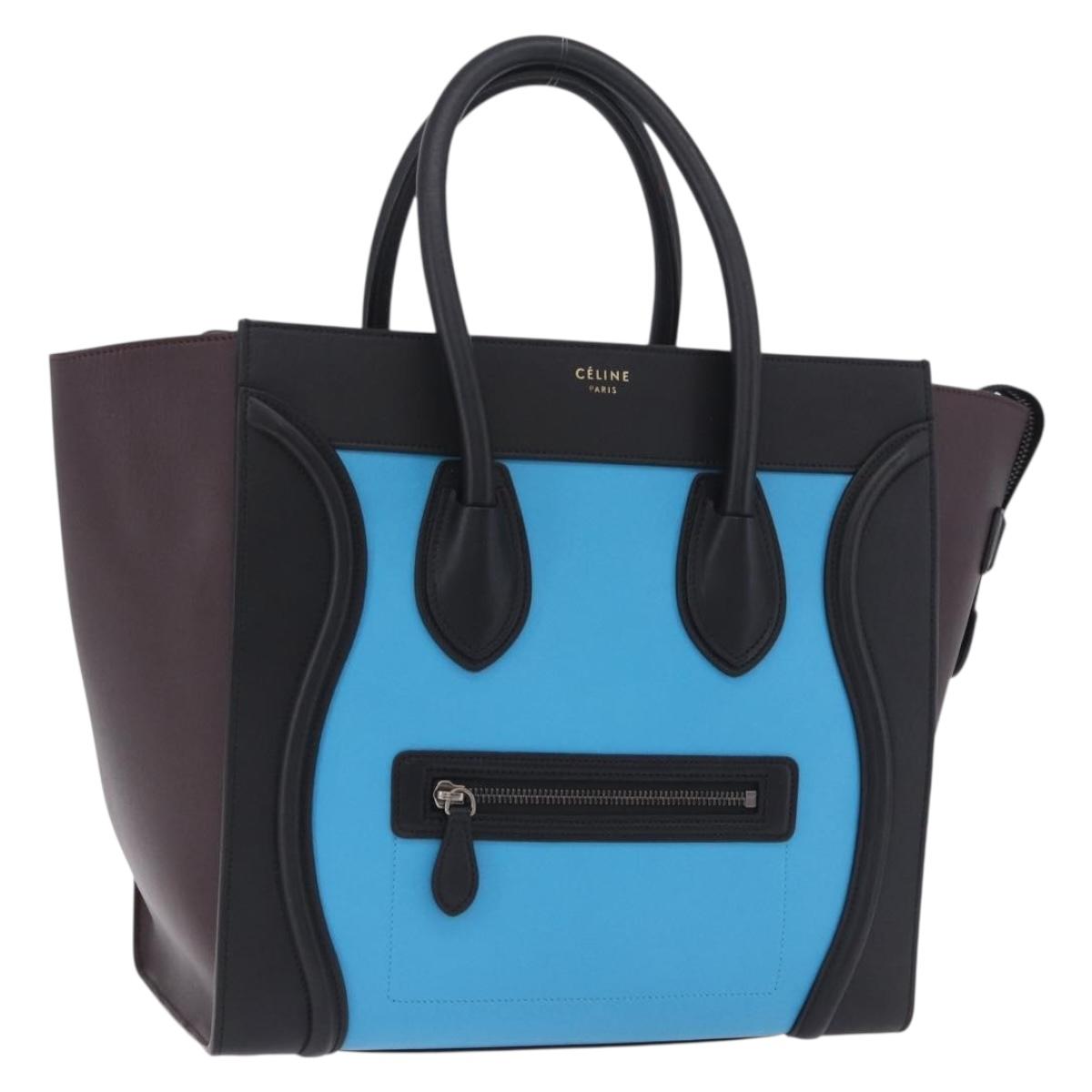 CELINE Luggage Mini Shopper Hand Bag Leather Turquoise Blue Auth LN125SAM