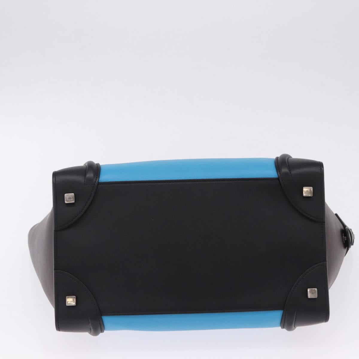 CELINE Luggage Mini Shopper Hand Bag Leather Turquoise Blue Auth LN125SAM