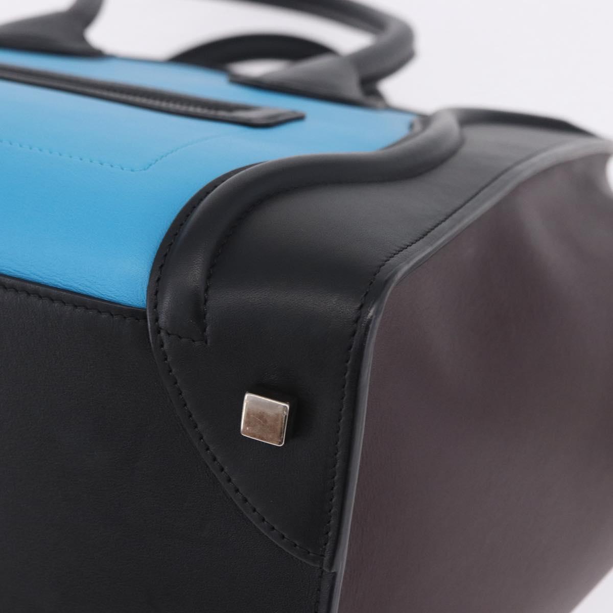 CELINE Luggage Mini Shopper Hand Bag Leather Turquoise Blue Auth LN125SAM