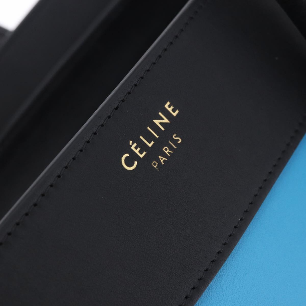 CELINE Luggage Mini Shopper Hand Bag Leather Turquoise Blue Auth LN125SAM