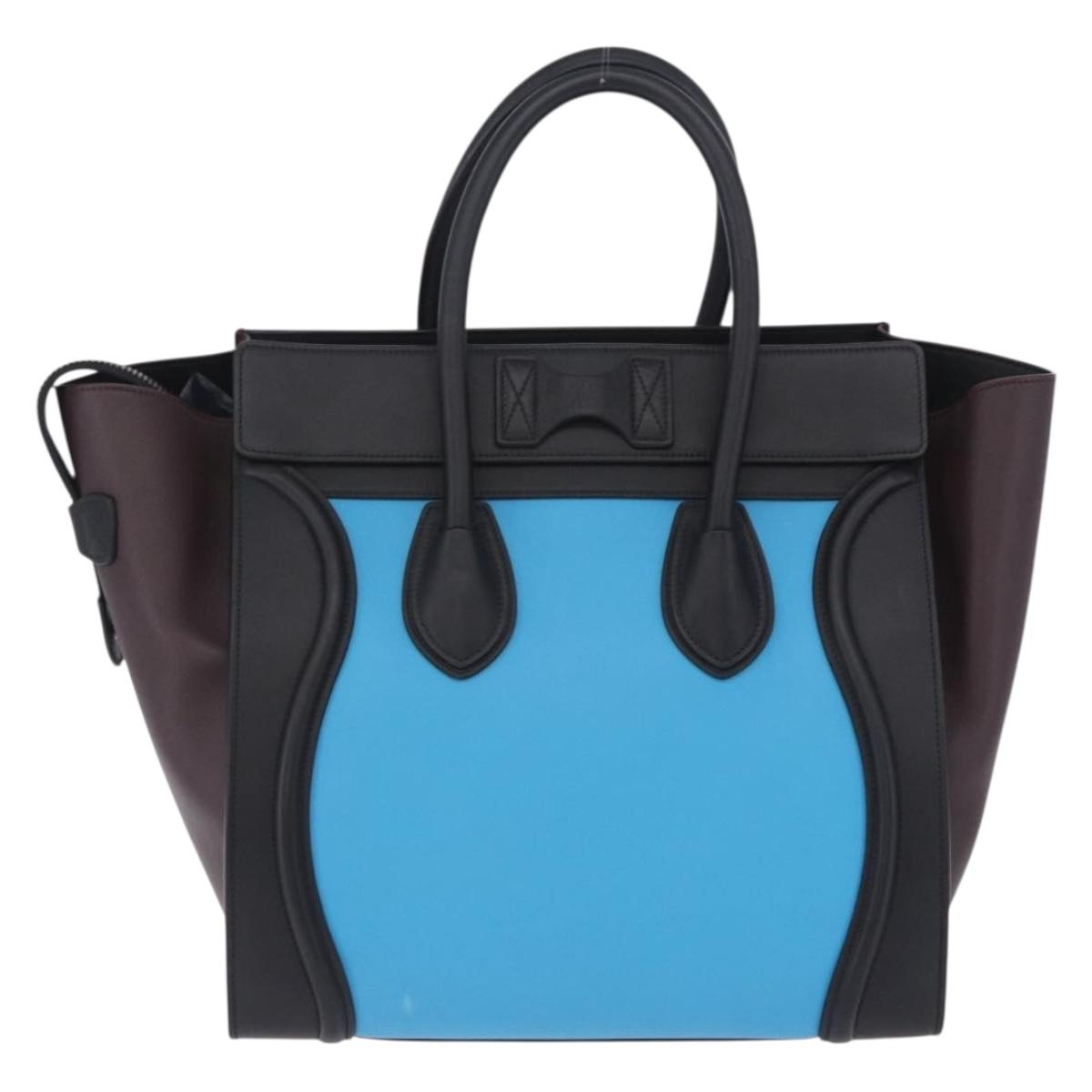 CELINE Luggage Mini Shopper Hand Bag Leather Turquoise Blue Auth LN125SAM