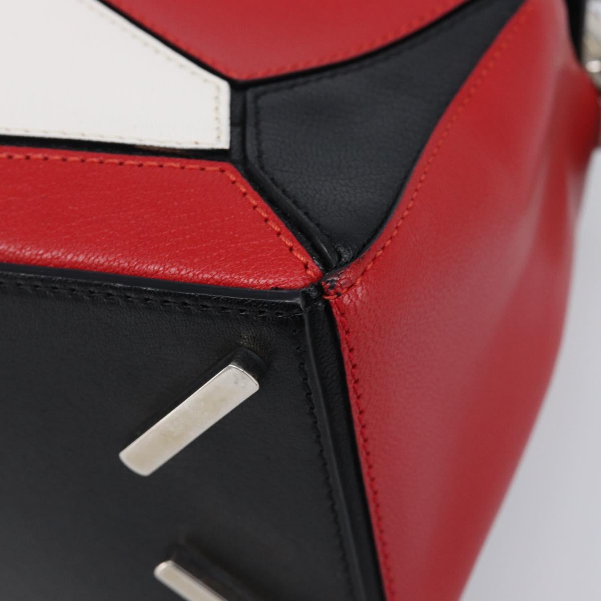 LOEWE Puzzle Bag Medium Hand Bag Leather 2way Red Silver Auth LN127M