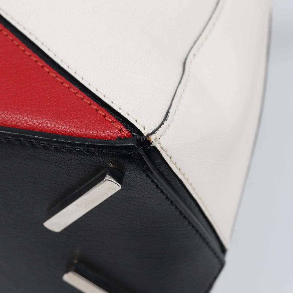 LOEWE Puzzle Bag Medium Hand Bag Leather 2way Red Silver Auth LN127M