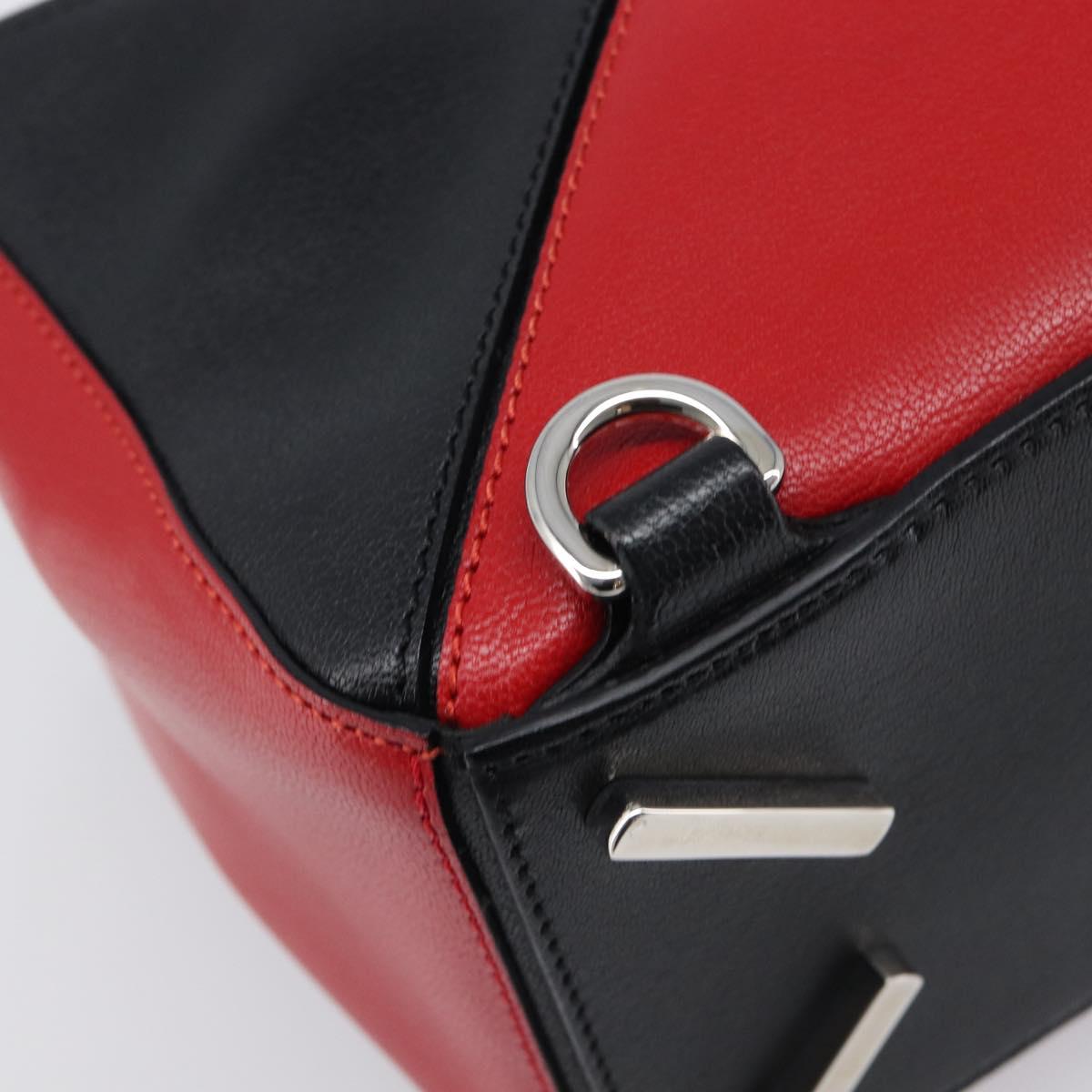 LOEWE Puzzle Bag Medium Hand Bag Leather 2way Red Silver Auth LN127M