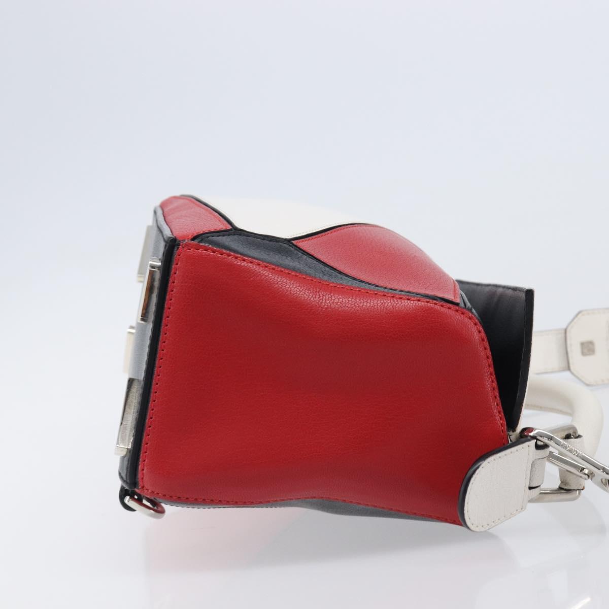 LOEWE Puzzle Bag Medium Hand Bag Leather 2way Red Silver Auth LN127M