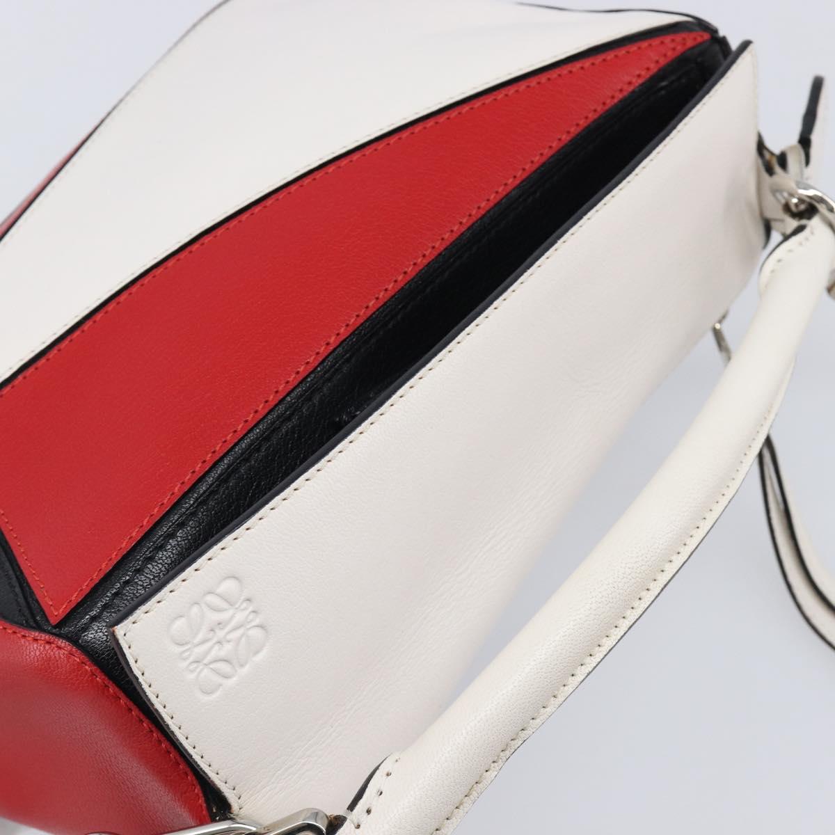 LOEWE Puzzle Bag Medium Hand Bag Leather 2way Red Silver Auth LN127M