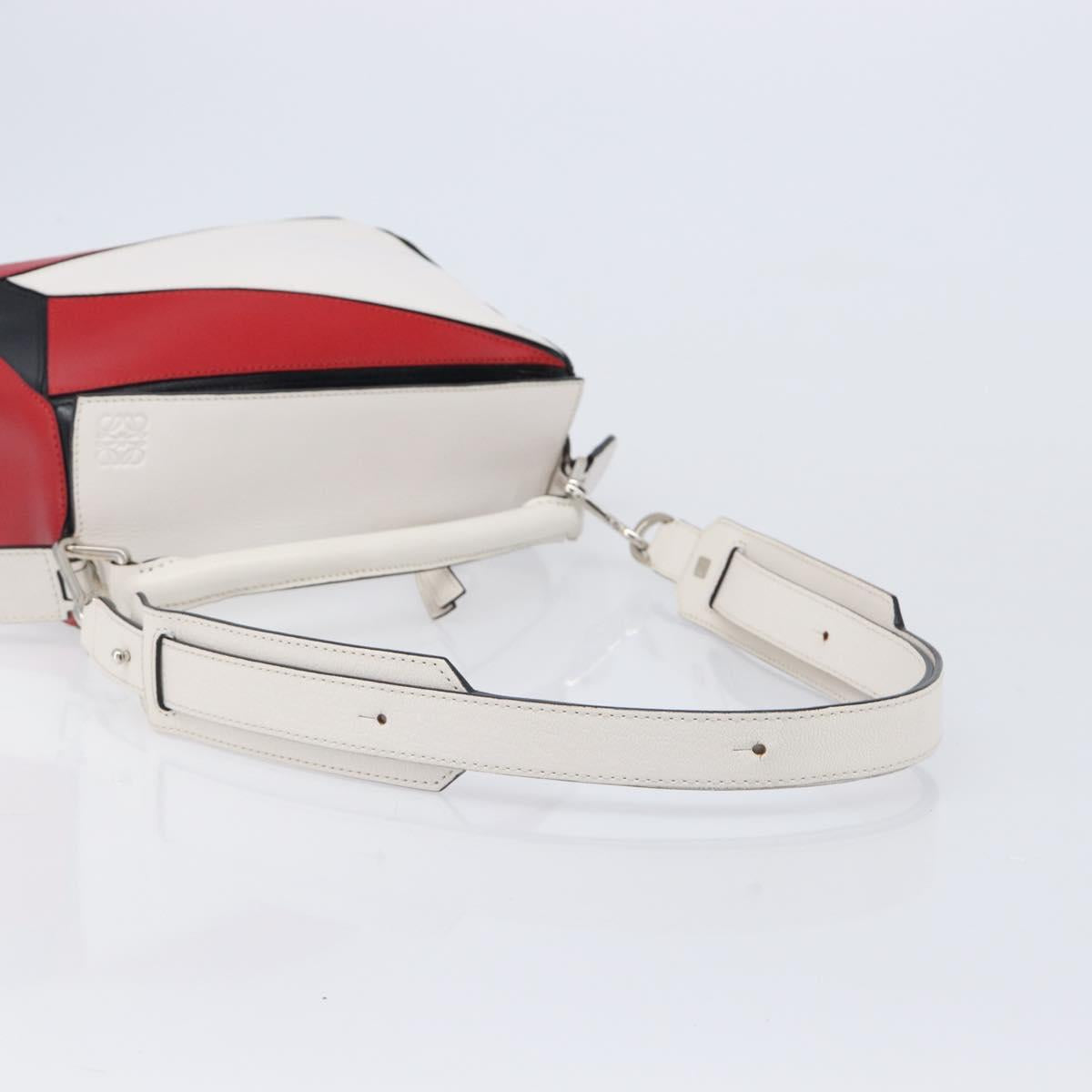 LOEWE Puzzle Bag Medium Hand Bag Leather 2way Red Silver Auth LN127M