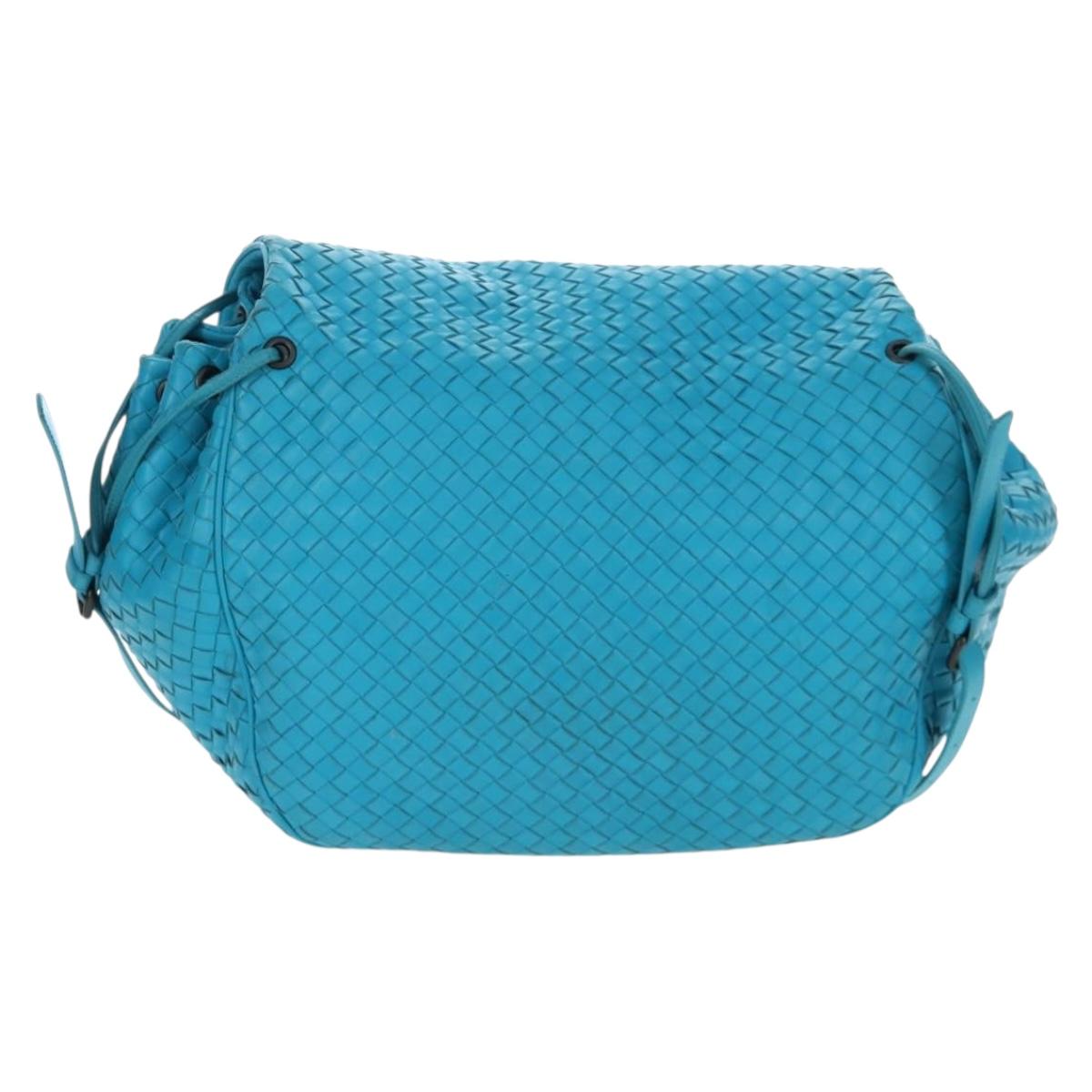 BOTTEGA VENETA INTRECCIATO Shoulder Bag Leather Turquoise Blue Auth LN128V