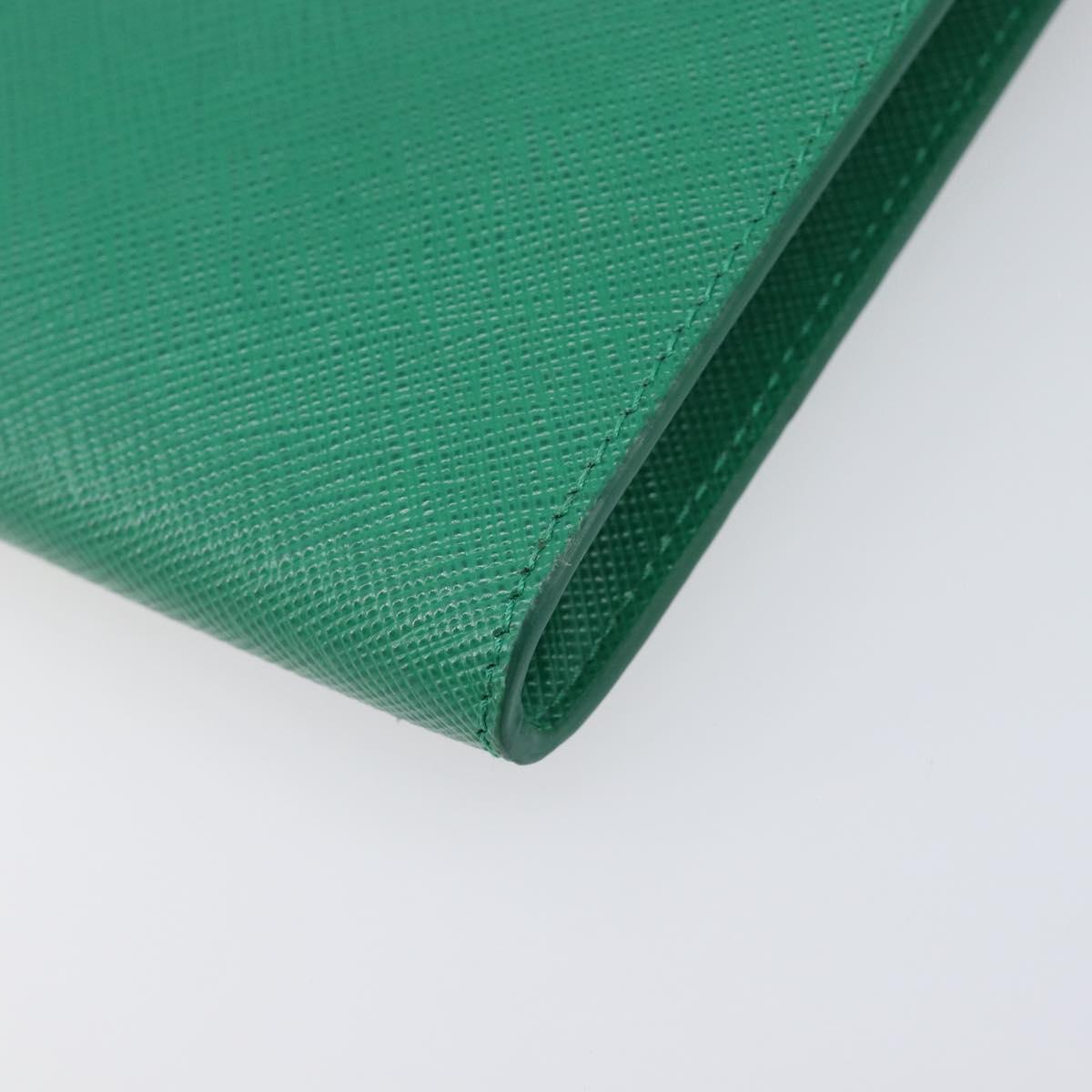 PRADA Chain Shoulder Pouch Safiano Leather Green Gold Auth LN130V