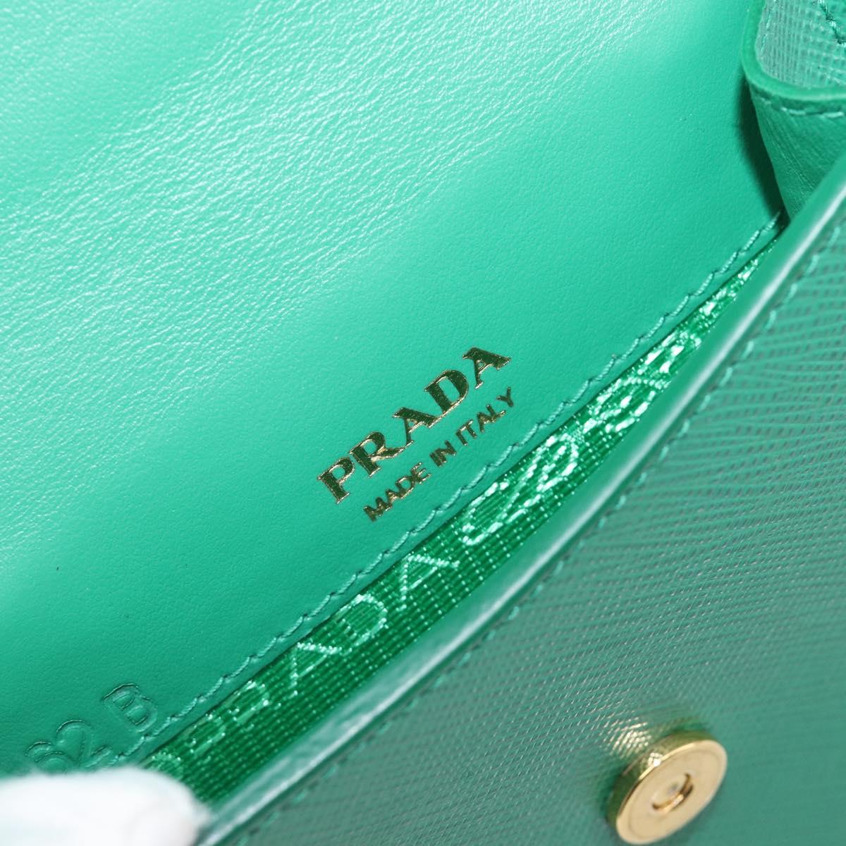 PRADA Chain Shoulder Pouch Safiano Leather Green Gold Auth LN130V