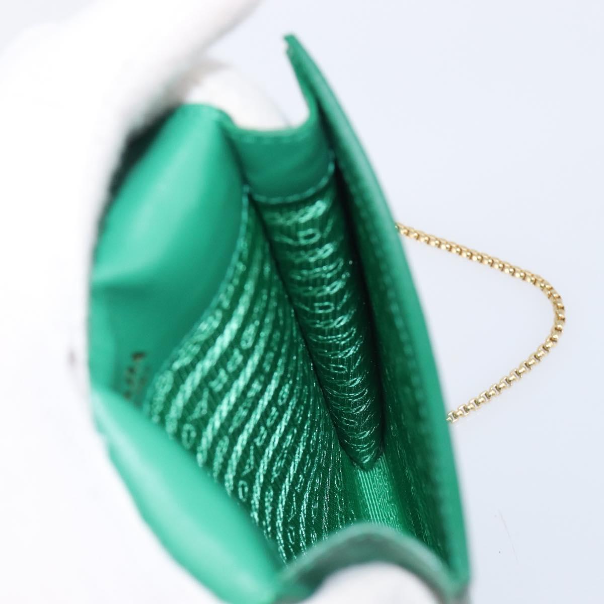 PRADA Chain Shoulder Pouch Safiano Leather Green Gold Auth LN130V