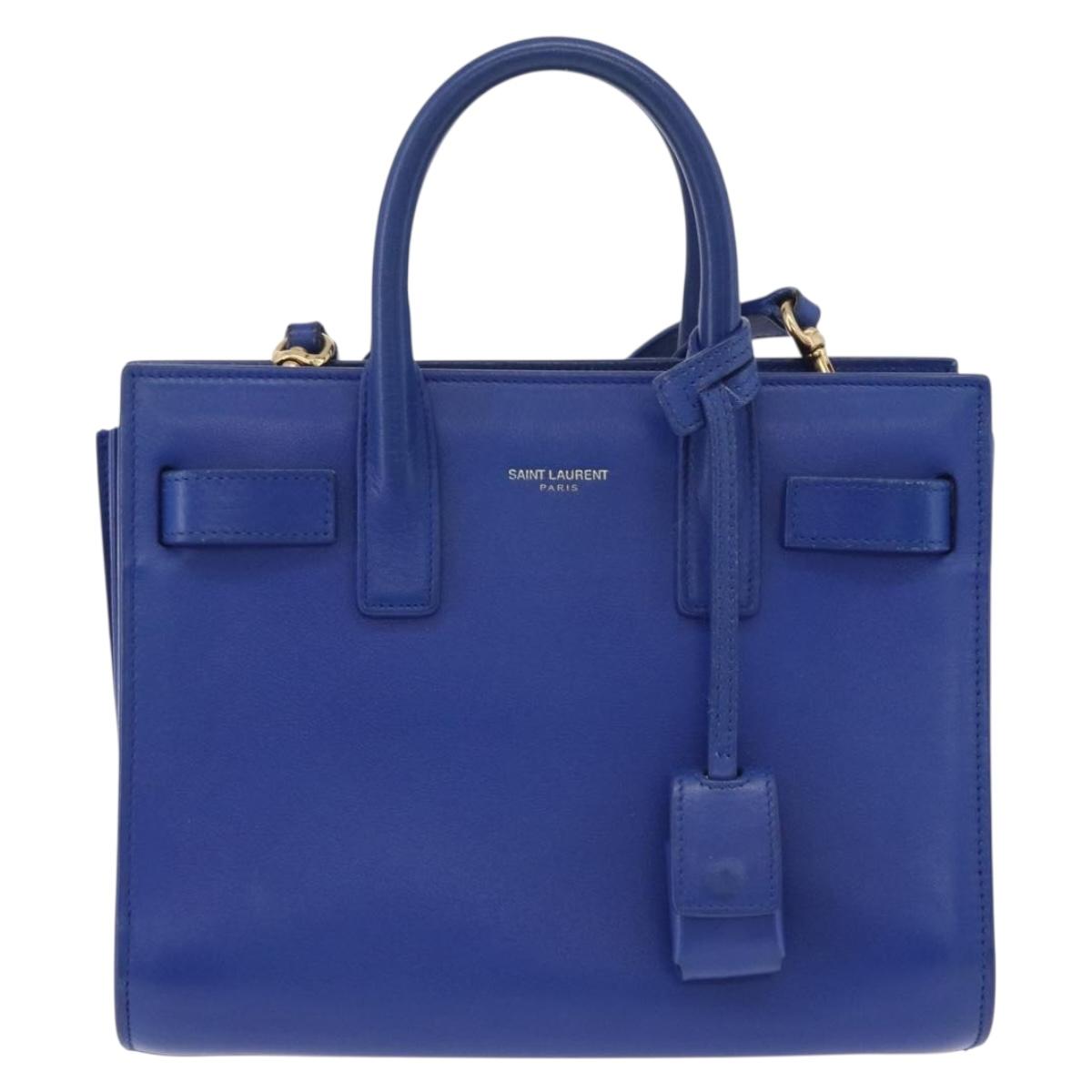 SAINT LAURENT Sac De Joule Nano Hand Bag Leather 2way Blue Gold Auth LN132V