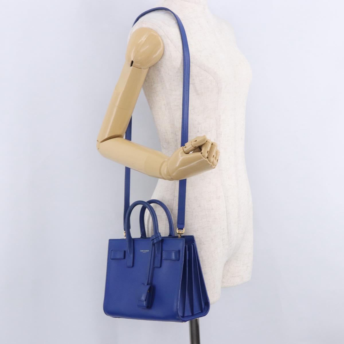 SAINT LAURENT Sac De Joule Nano Hand Bag Leather 2way Blue Gold Auth LN132V