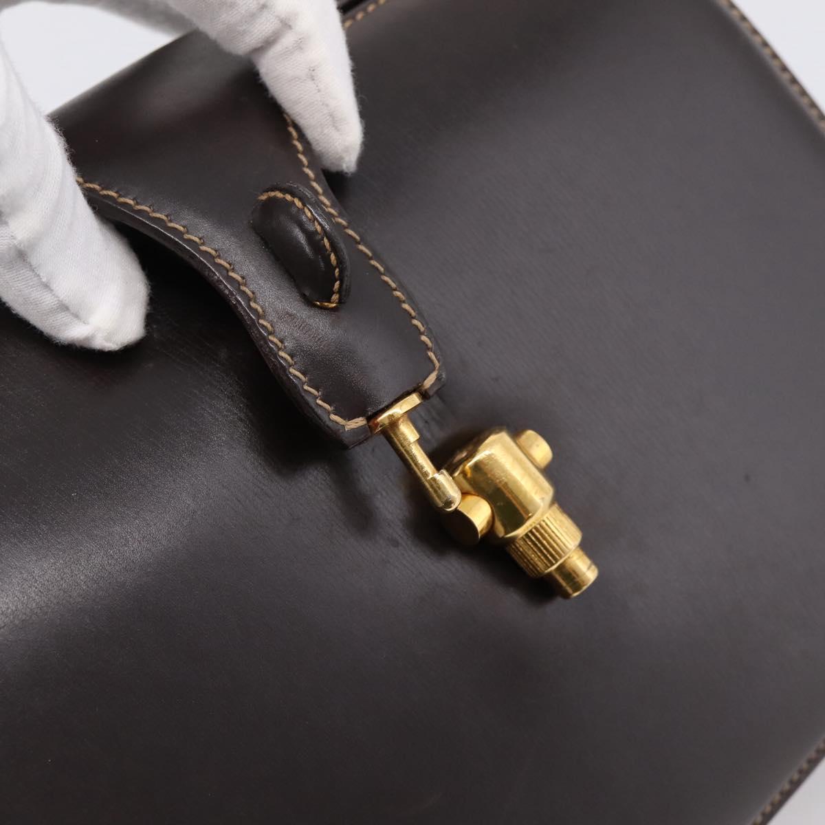GUCCI Hand Bag Leather Brown Gold Auth LN133V