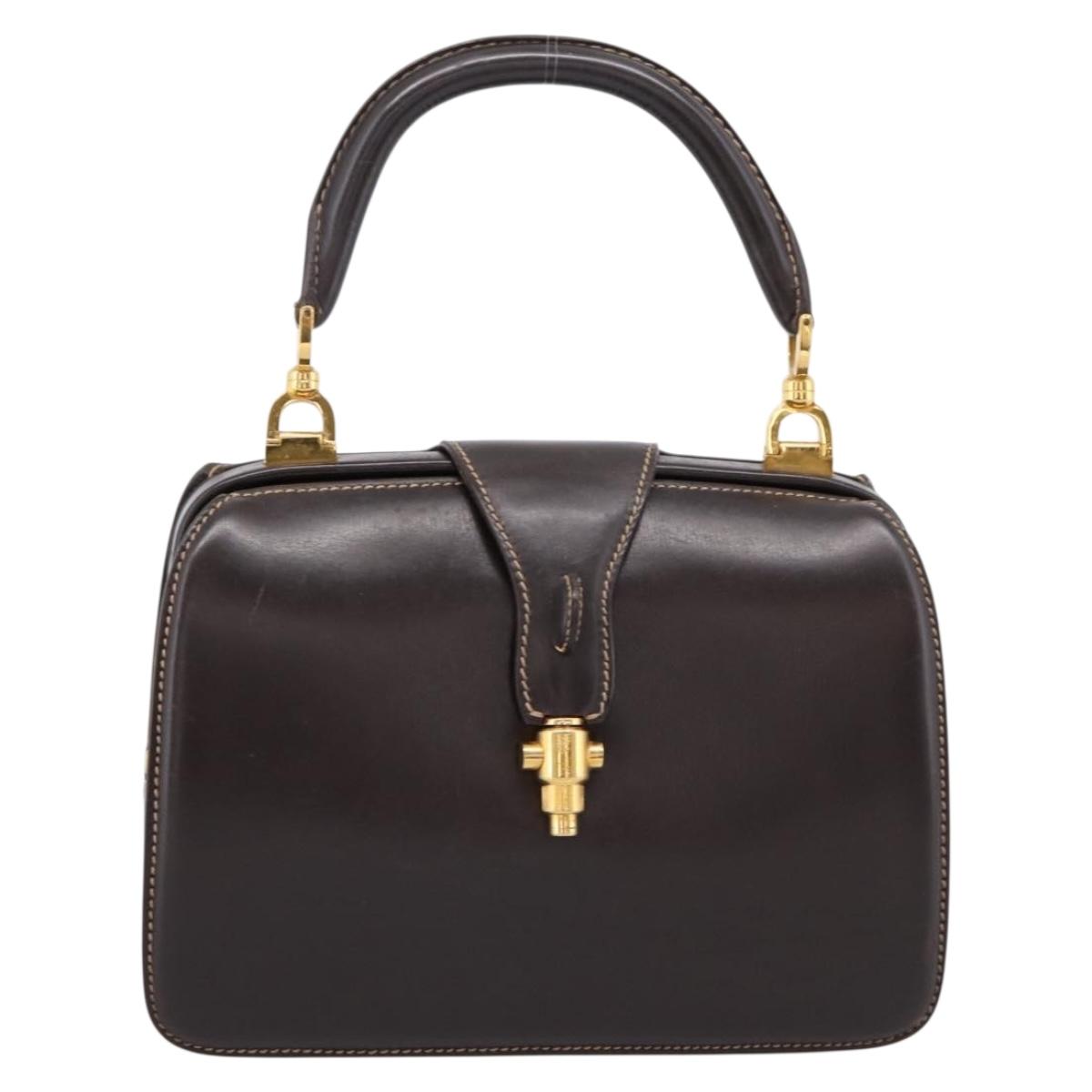 GUCCI Hand Bag Leather Brown Gold Auth LN133V