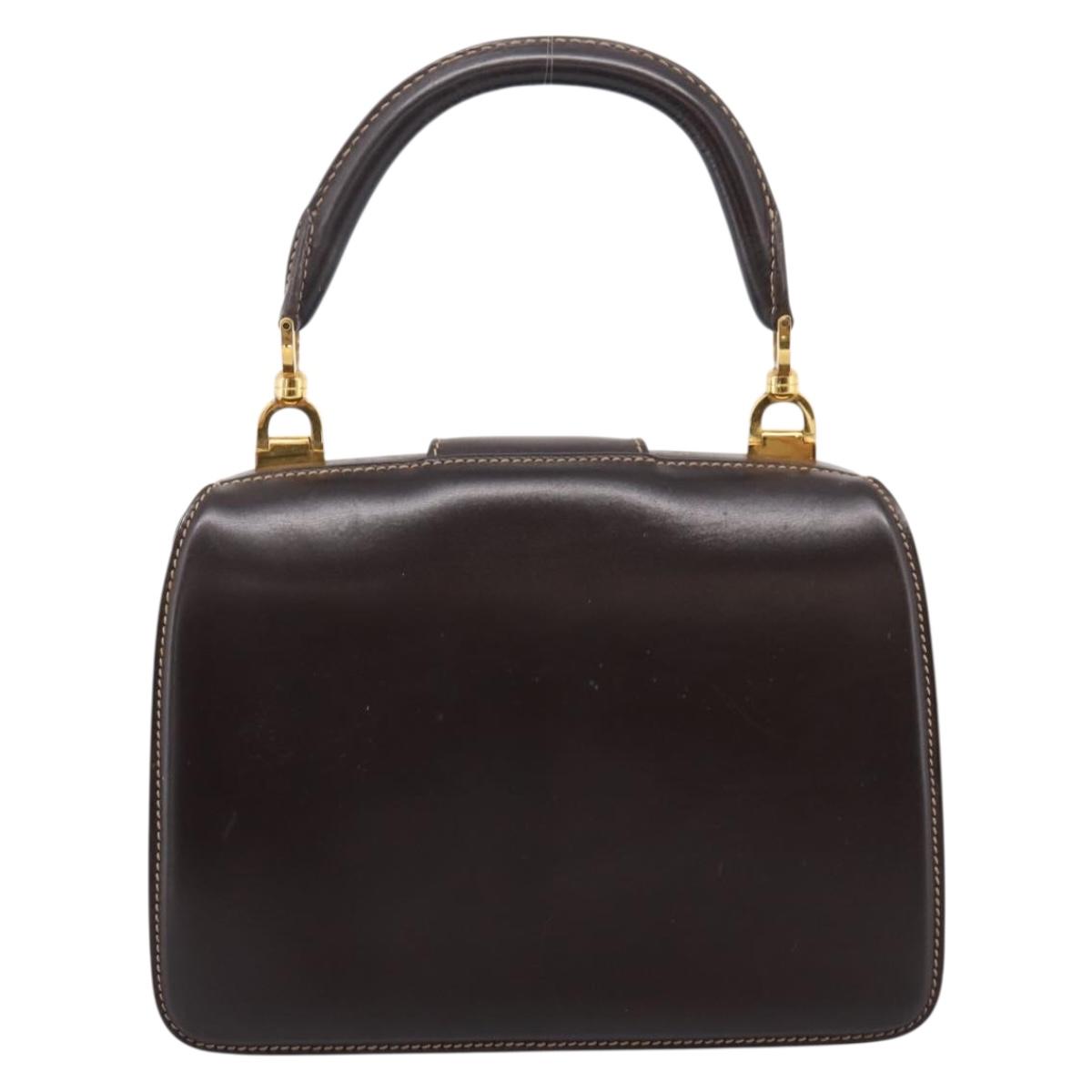 GUCCI Hand Bag Leather Brown Gold Auth LN133V