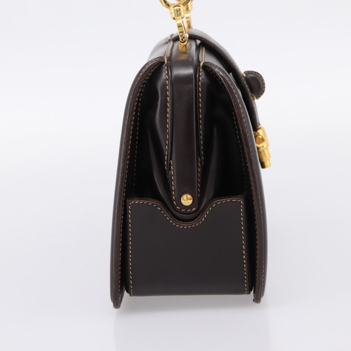 GUCCI Hand Bag Leather Brown Gold Auth LN133V
