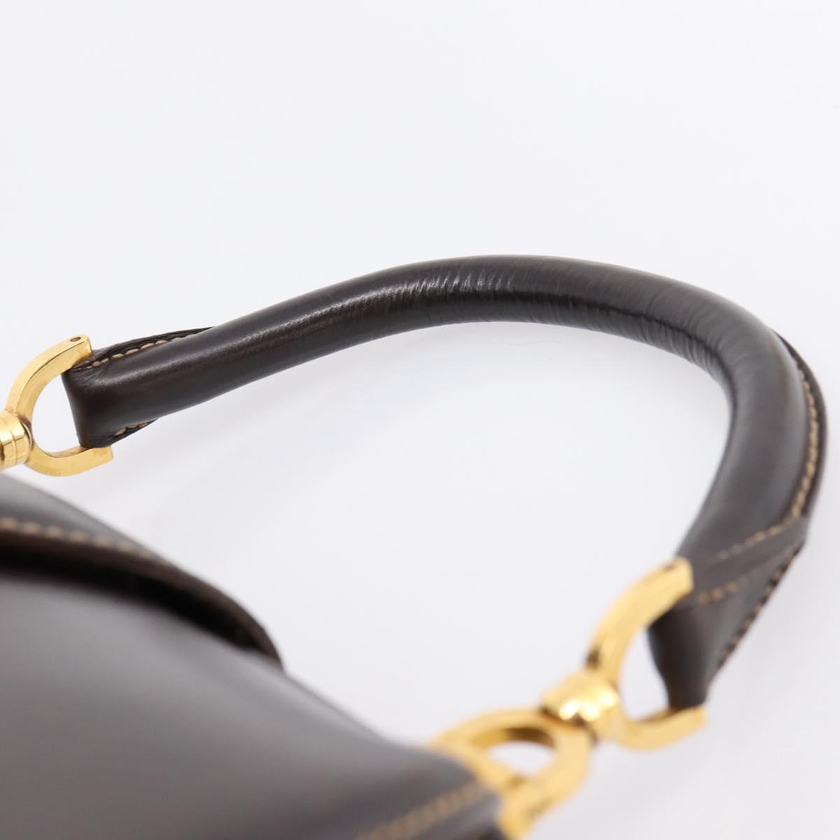 GUCCI Hand Bag Leather Brown Gold Auth LN133V
