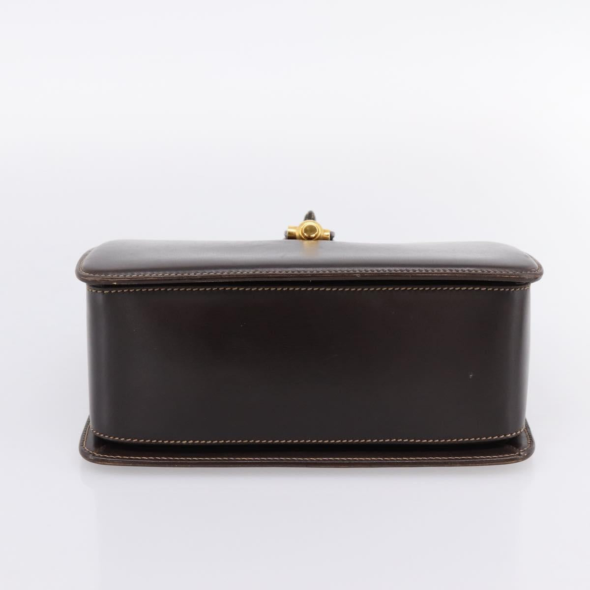 GUCCI Hand Bag Leather Brown Gold Auth LN133V