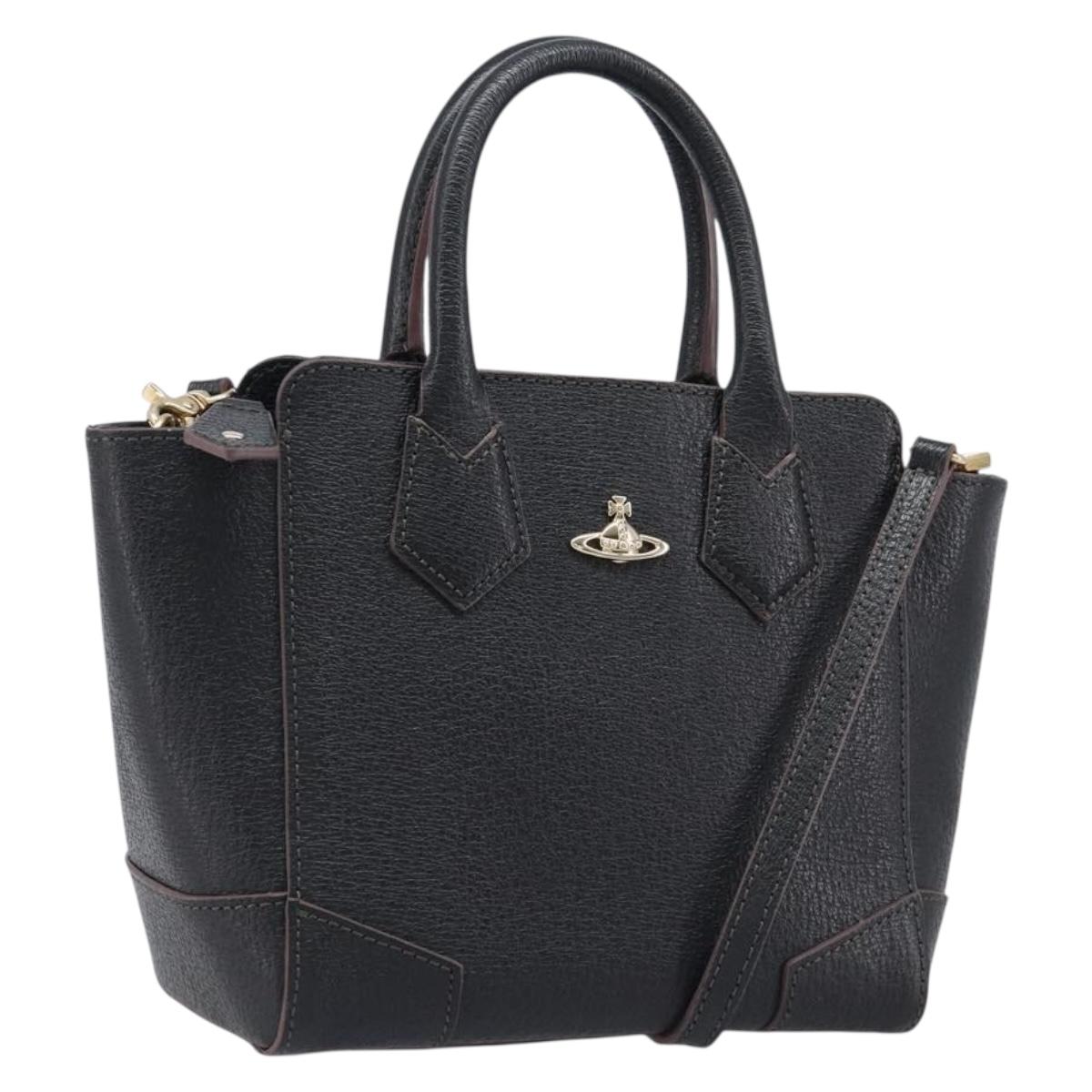 Vivienne Westwood Hand Bag Leather 2way Black Gold Auth LN142A