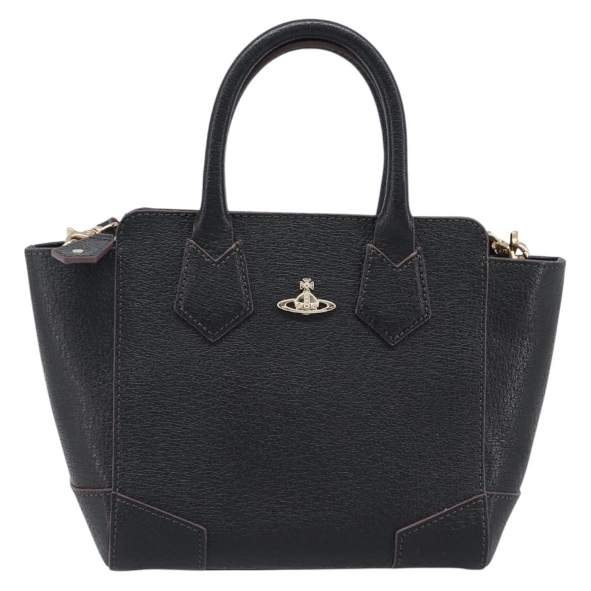 Vivienne Westwood Hand Bag Leather 2way Black Gold Auth LN142A