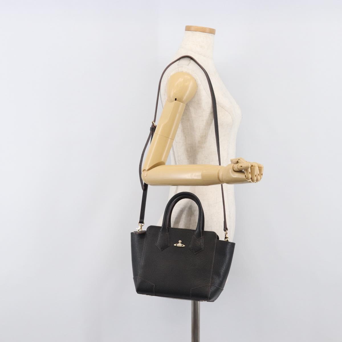 Vivienne Westwood Hand Bag Leather 2way Black Gold Auth LN142A