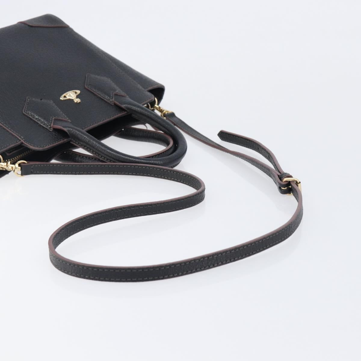 Vivienne Westwood Hand Bag Leather 2way Black Gold Auth LN142A