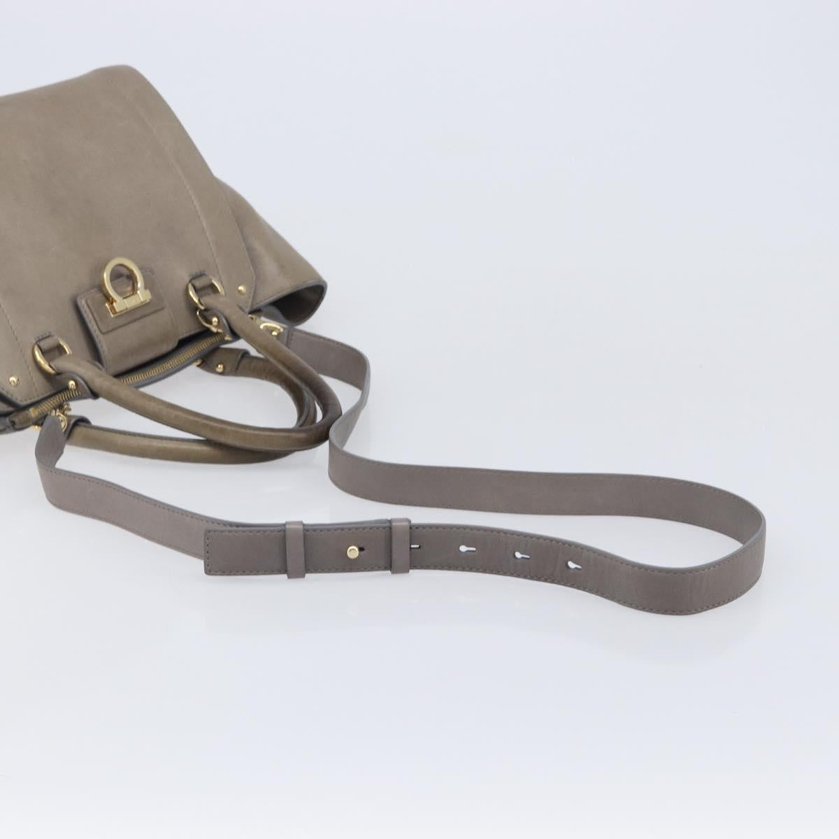 Salvatore Ferragamo Gancini Hand Bag Leather 2way Gray Gold Auth LN143