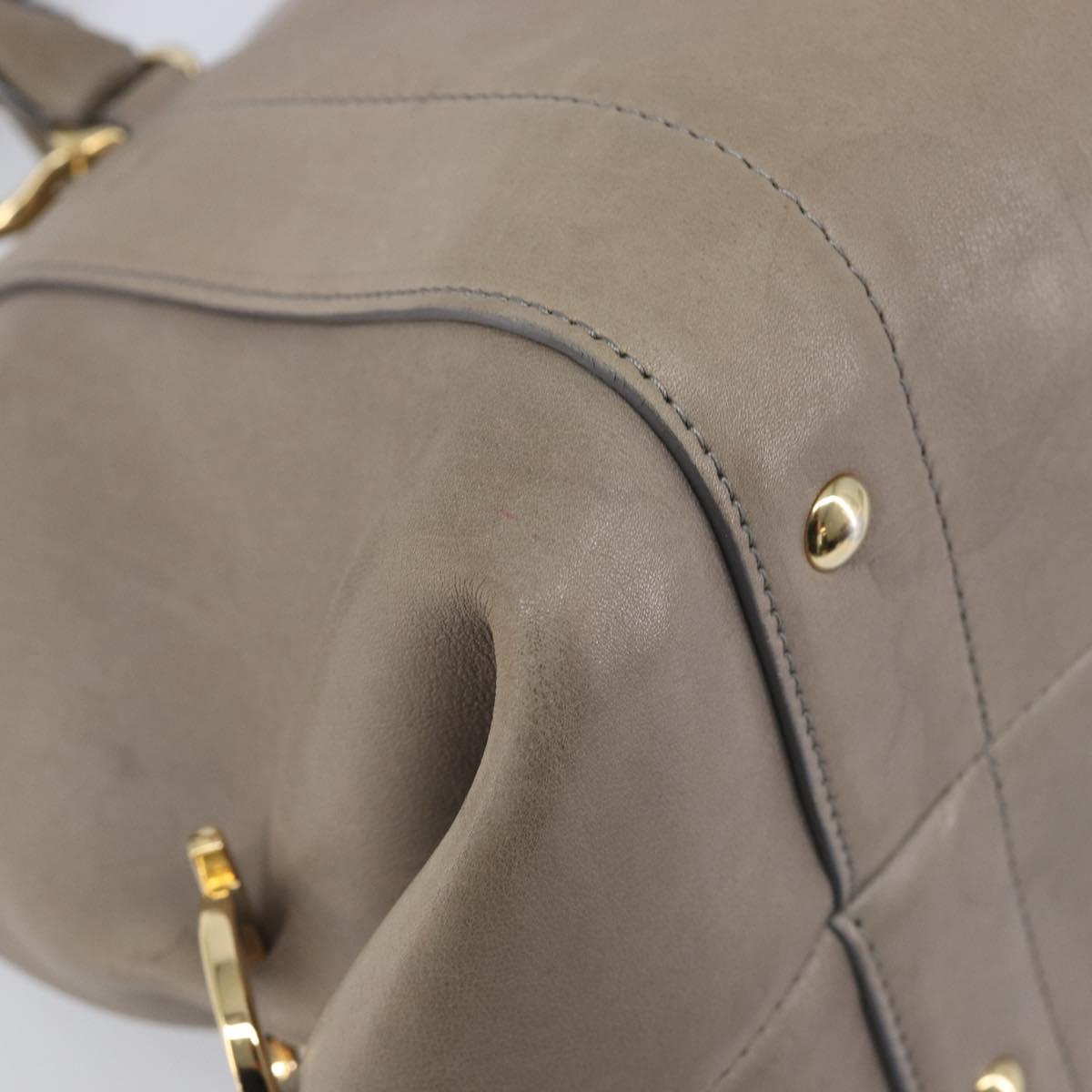 Salvatore Ferragamo Gancini Hand Bag Leather 2way Gray Gold Auth LN143