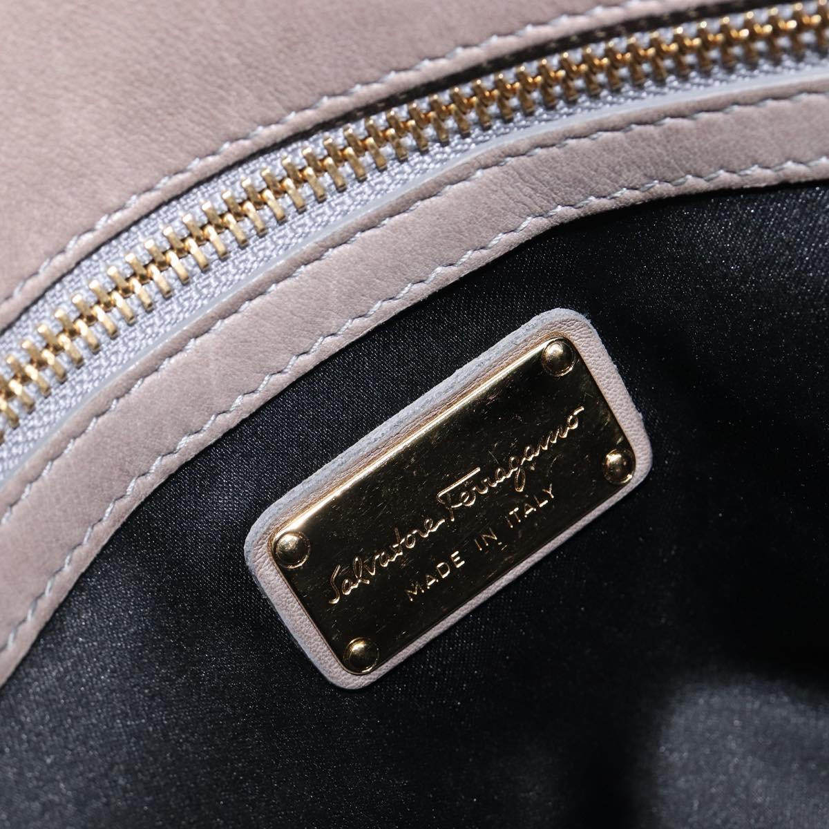 Salvatore Ferragamo Gancini Hand Bag Leather 2way Gray Gold Auth LN143