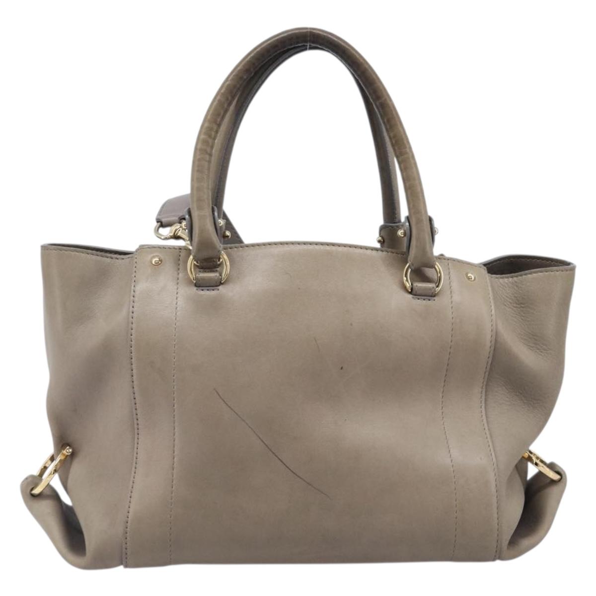 Salvatore Ferragamo Gancini Hand Bag Leather 2way Gray Gold Auth LN143