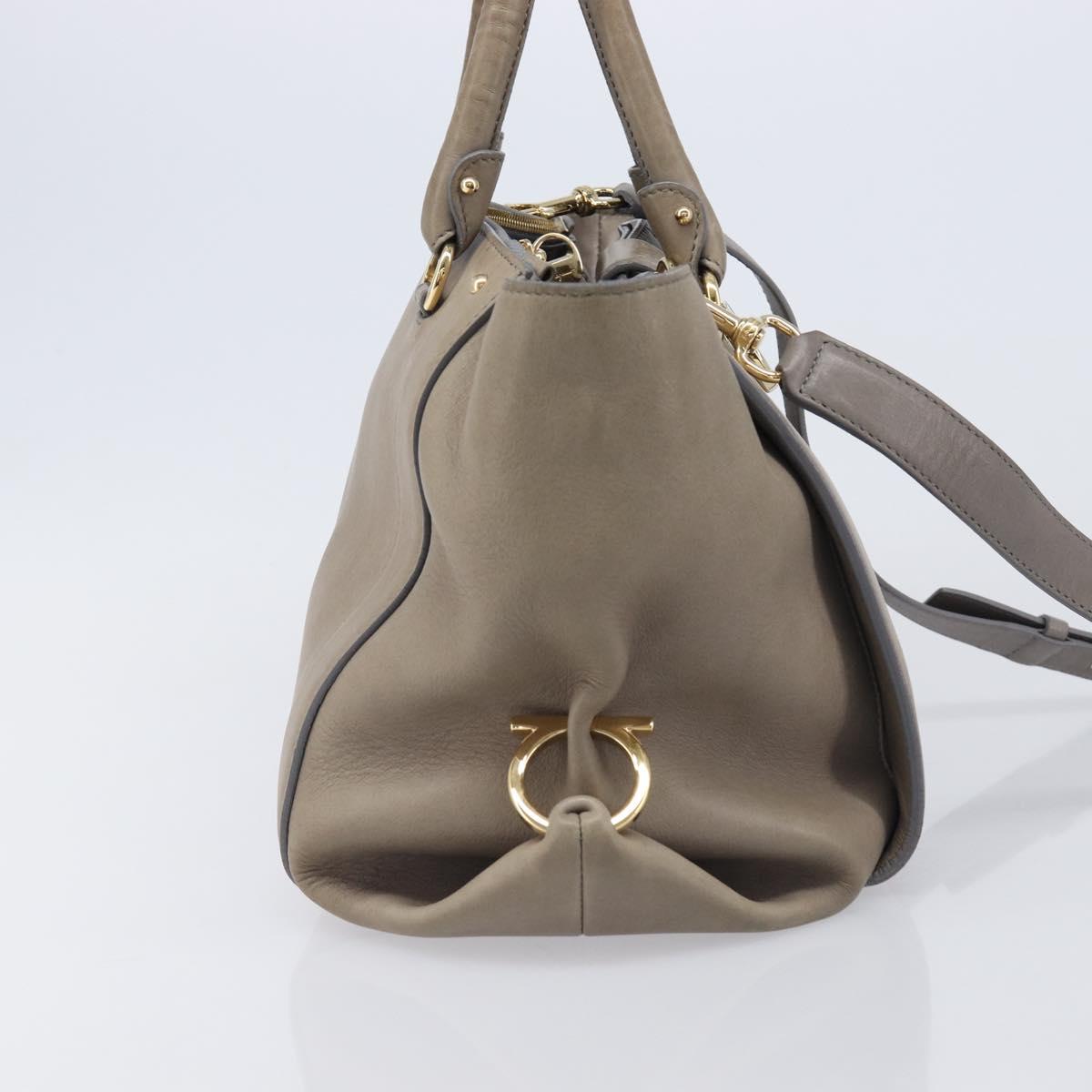 Salvatore Ferragamo Gancini Hand Bag Leather 2way Gray Gold Auth LN143