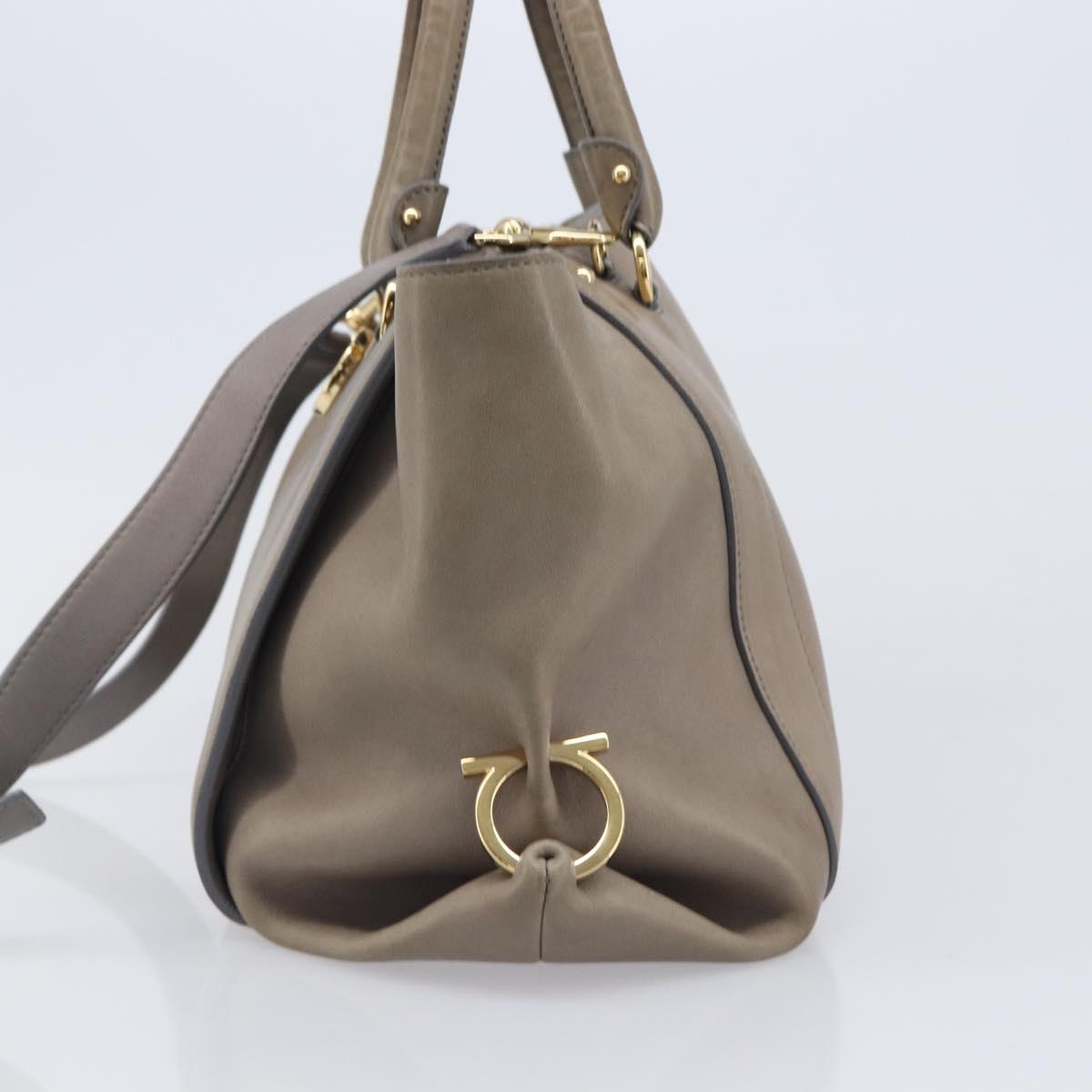 Salvatore Ferragamo Gancini Hand Bag Leather 2way Gray Gold Auth LN143