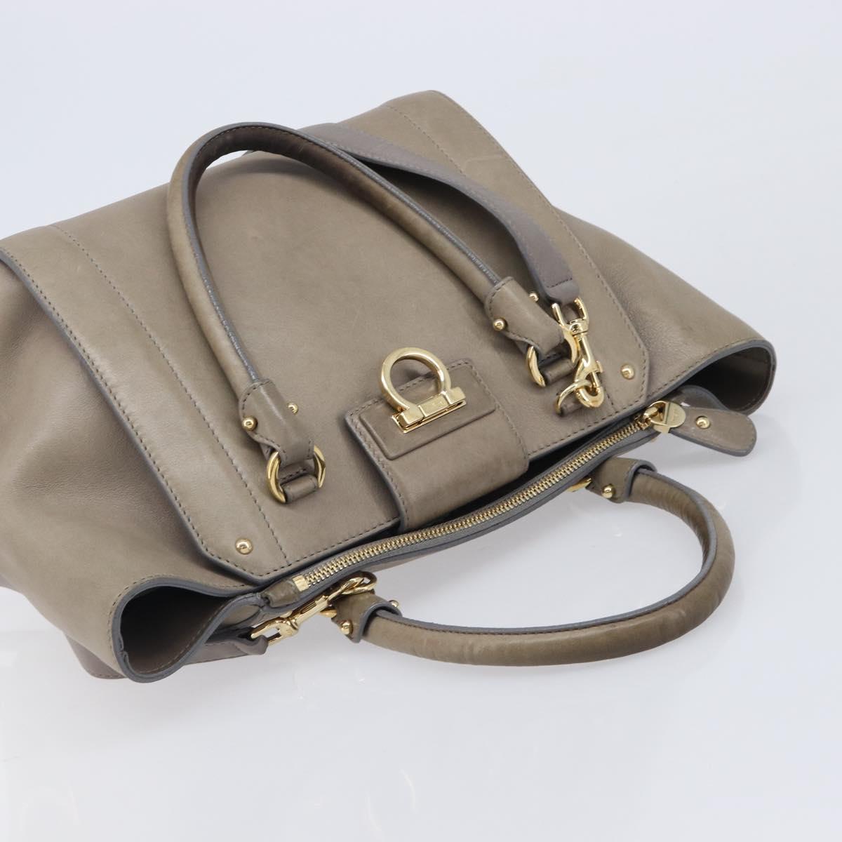 Salvatore Ferragamo Gancini Hand Bag Leather 2way Gray Gold Auth LN143
