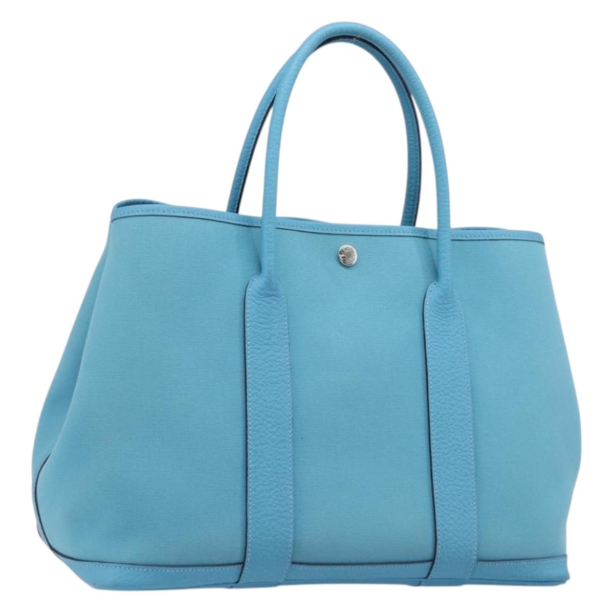 HERMES Garden Party PM Tote Bag Canvas Blue Silver Auth LN144M
