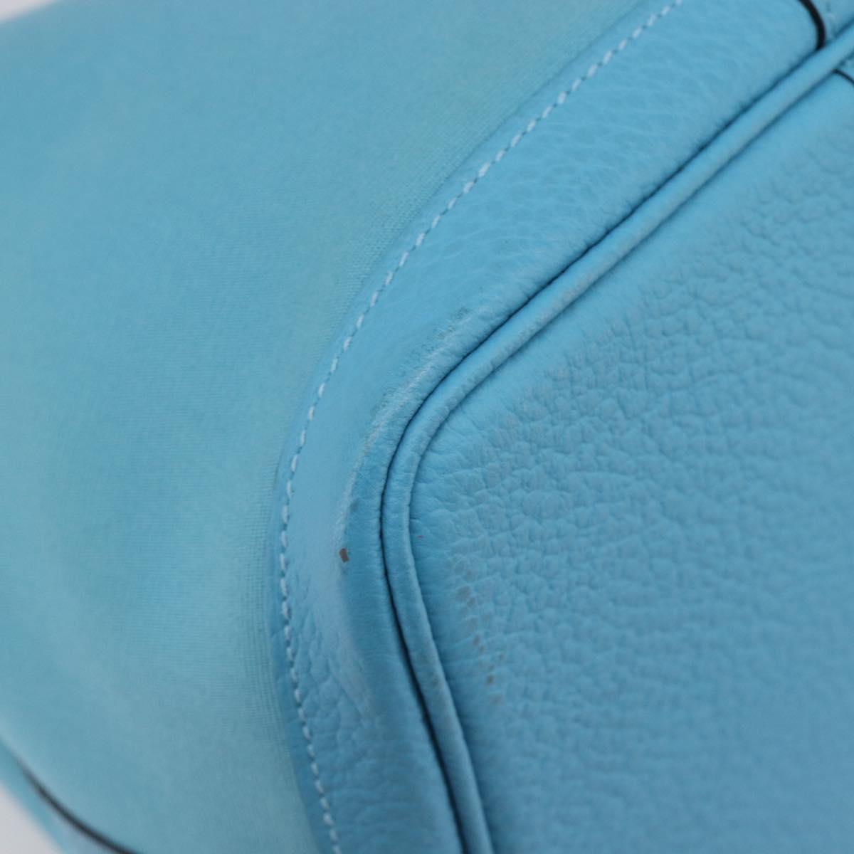 HERMES Garden Party PM Tote Bag Canvas Blue Silver Auth LN144M