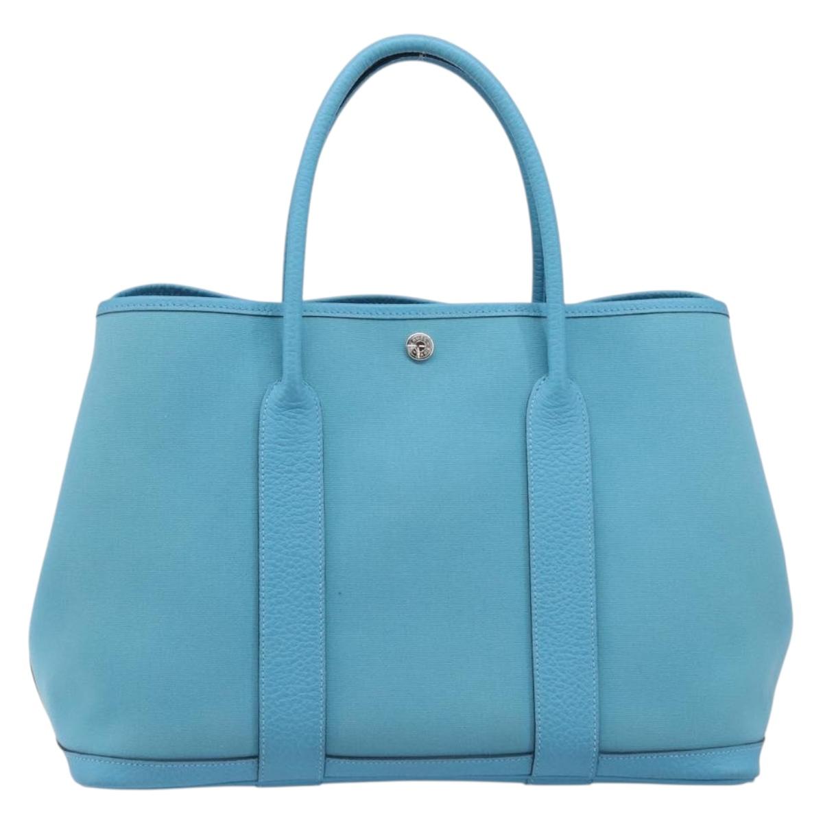 HERMES Garden Party PM Tote Bag Canvas Blue Silver Auth LN144M